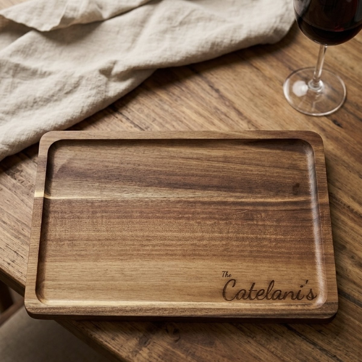 Acacia last name cutting board view 4