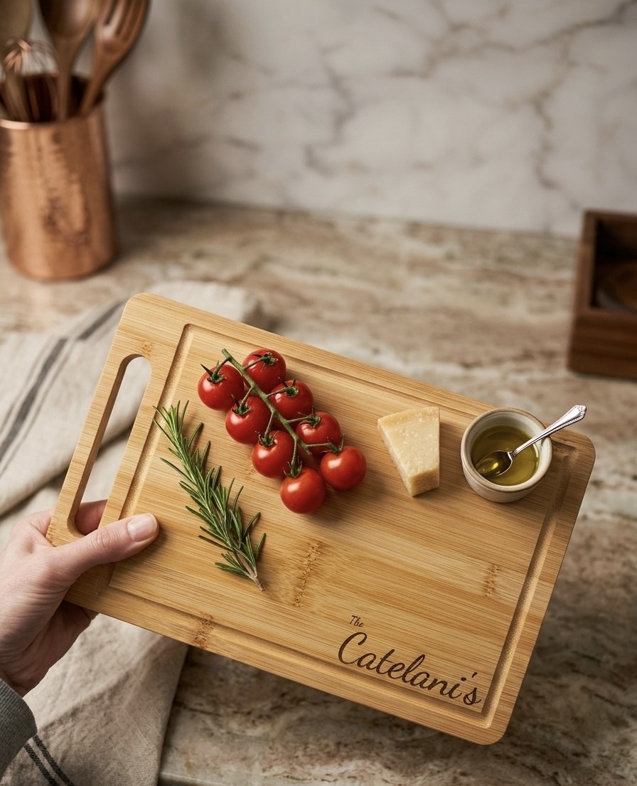 Personalized bamboo last name cutting board
