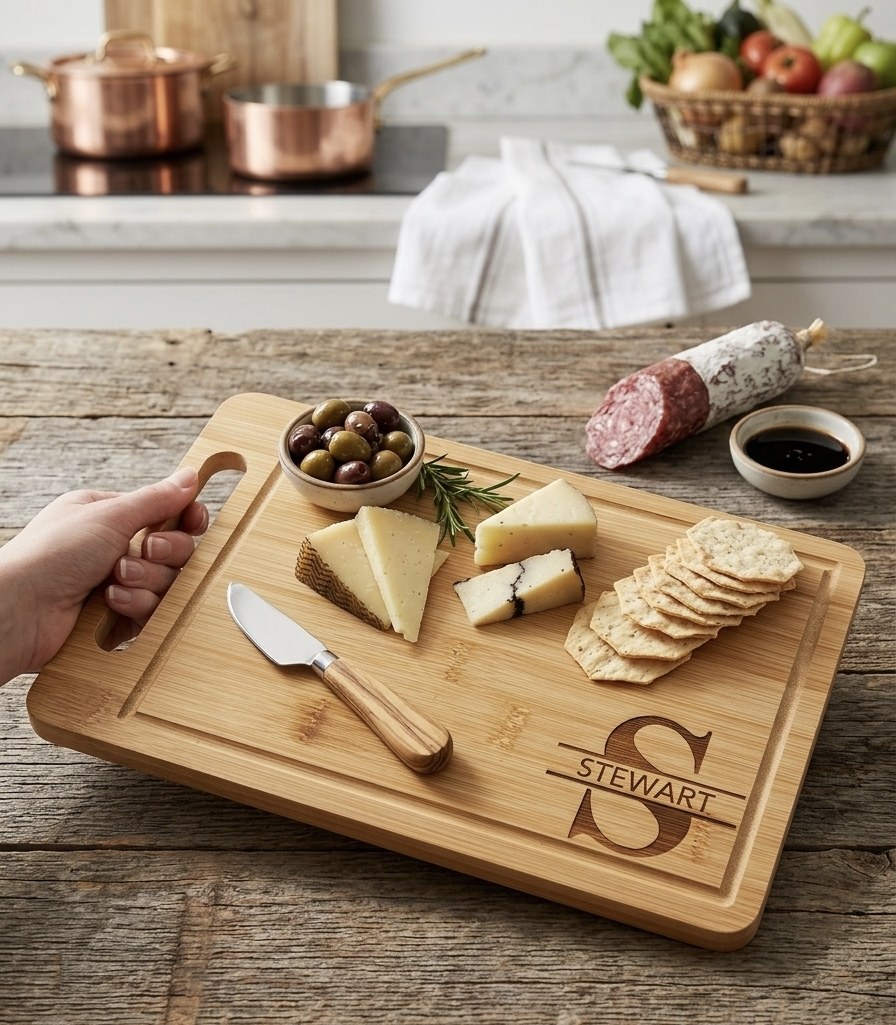 Split monogram bamboo cutting board